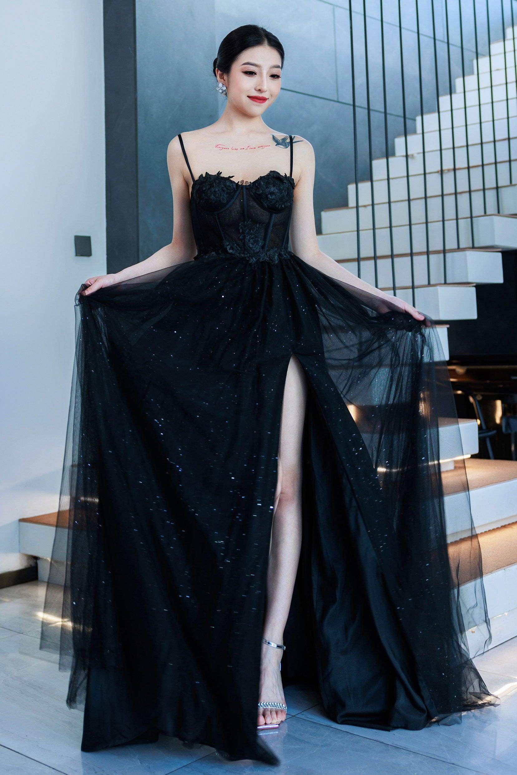 A-Line Sweep-Brush Train Tulle Prom Dress CS0480 - COCOMELODY